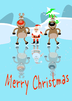 Santa and Reindeer Ice Skating for Xmas
